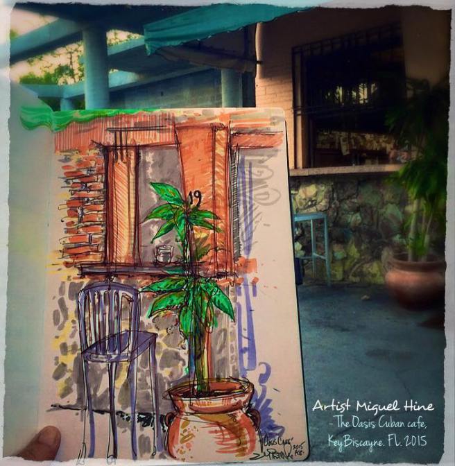 Artwork- Fine artist-Miguel-Hine-2015-Feb-a-20-minute-gesture-drawing-of-the-oasis- Key Biscayne, FL. l