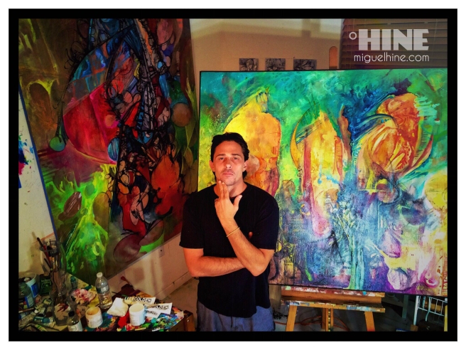 Photograph: Self-portrait of Fine Artist Miguel Hine standing within his ‪#‎artstudio‬ along side a few examples of his newest body of work. - Abstract paintings and Drawings." Hmm..*"Personal note I'm going to need an even bigger studio.. Like..really soon. Anyhow!! 😃 • Miami's own grown Fine Artist, Miguel Hine has recently and has been officially been selected as a Semifinalist within the @sapphireginusa ‪#‎ArtisanSeries‬ is a national search to find the next big name in ‪#‎VisualArts‬ created in partnership with Russell and Danny Simmons' RUSH Philanthropic ‪#‎ArtsFoundation‬ 2015 Any-how! 😉 • Please join us for our opening reception Saturday September 12th from 8pm - 10pm. The exhibit will run through Saturday September 26th. By invitation only must RSVP here: http://bombayartisan.guestcode.com/Cust…/Bombay/2015/10.aspx Exhibit hosted by @briskygallery ‪#‎wynwood‬ ‪#‎ArtDistrict‬. ☝ 🏽 😄 Hey Now!! Pls. Do not forget to *Vote for Miguel Hine's artwork here: http://bombayartisan.com/ I hope to see many of you there have a delightful night. Thank you all for your kind words and support i've received over my social networks. Note I read it and reply single everyone. Well now, I'm getting back to work. *Thank you for your time. 🎨 ✒°HINE 2015. ‪#‎ArtistMHine‬ | @gallery_guichard @bombaysapphire #ArtisanSeries ‪#‎RUSH‬ #artsfoundation | ‪#‎briskygallery‬ ‪#‎artistcompetition‬ | @scopeartshow ‪#‎bombaysapphire‬ ‪#‎artofthenight‬ ‪#‎artistlife‬ ‪#‎artists_community‬ ‪#‎artist_sharing‬ ‪#‎artistisunited‬